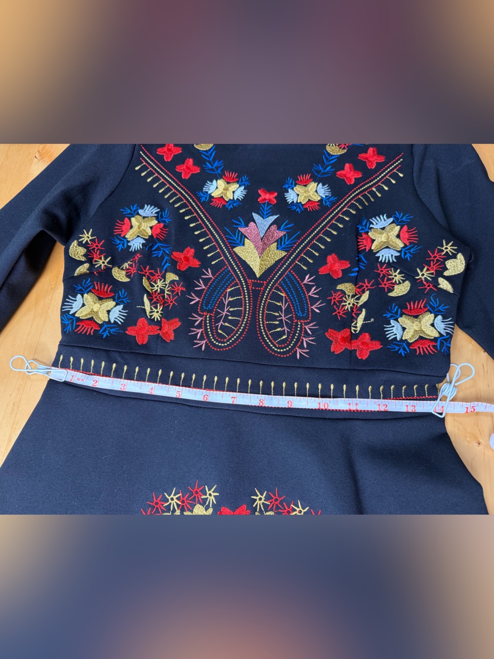 Lai Meng Five Cats Black Embroidered Folk Floral Fit and Flare Dress Sz S - Picture 10 of 13